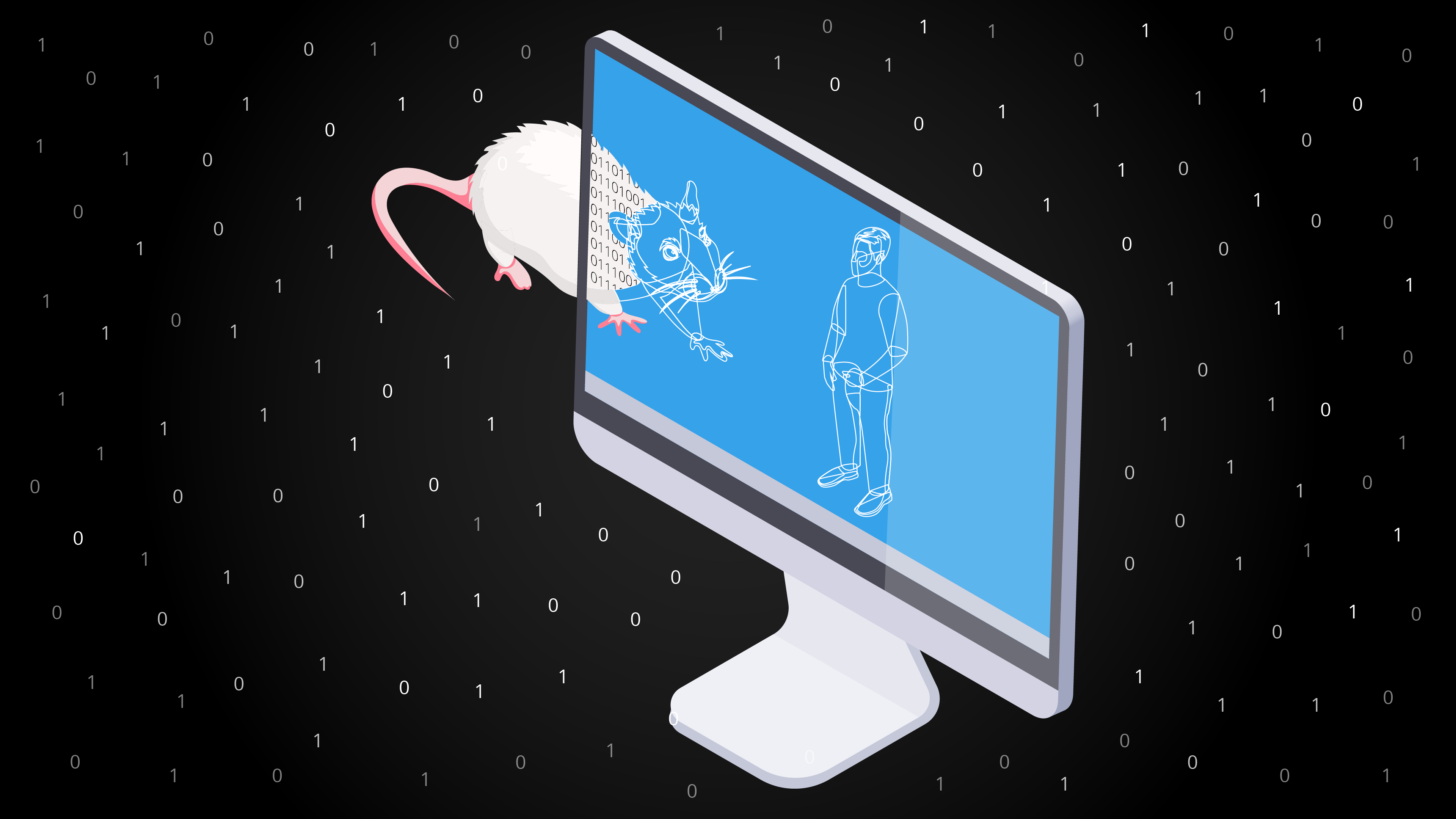 illustratie rat en mens op monitor