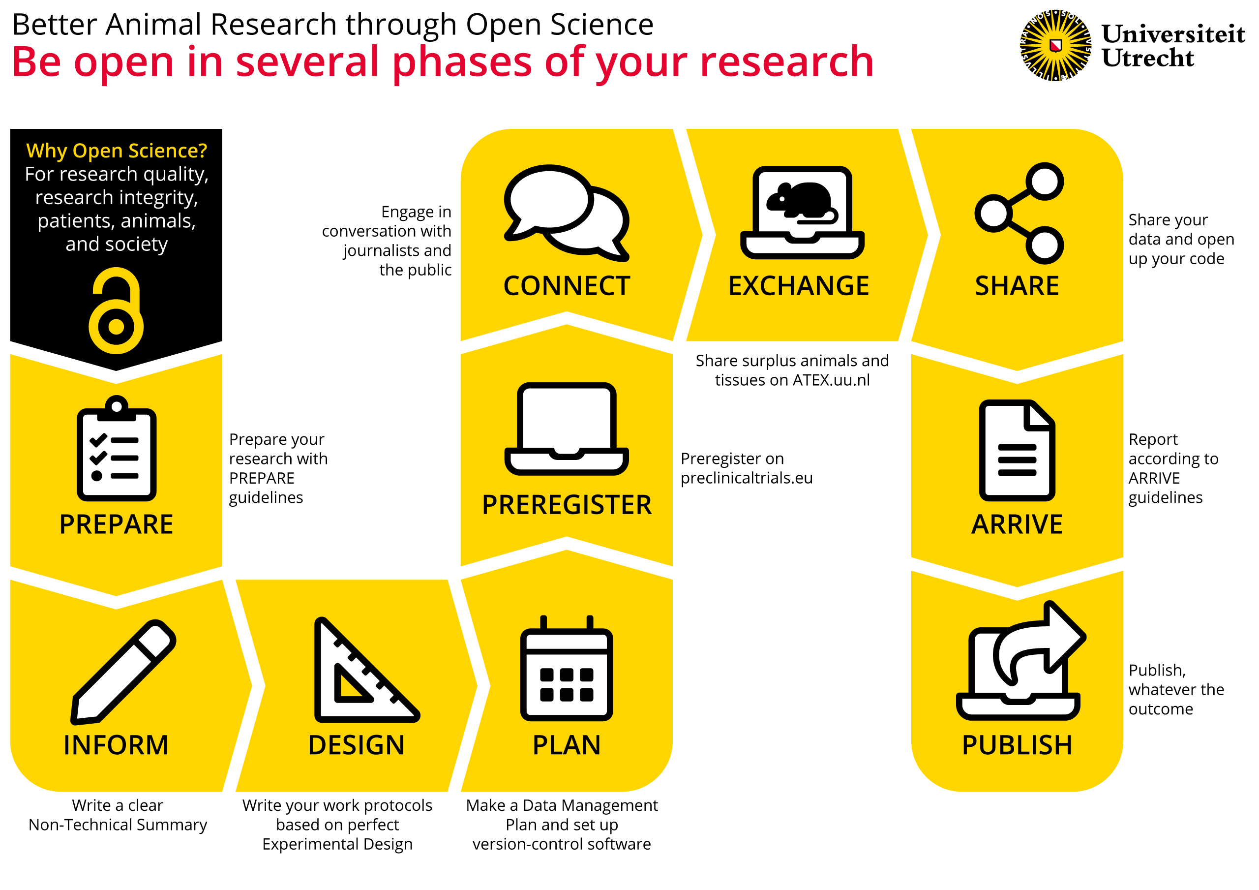 Be open in several phases of your research